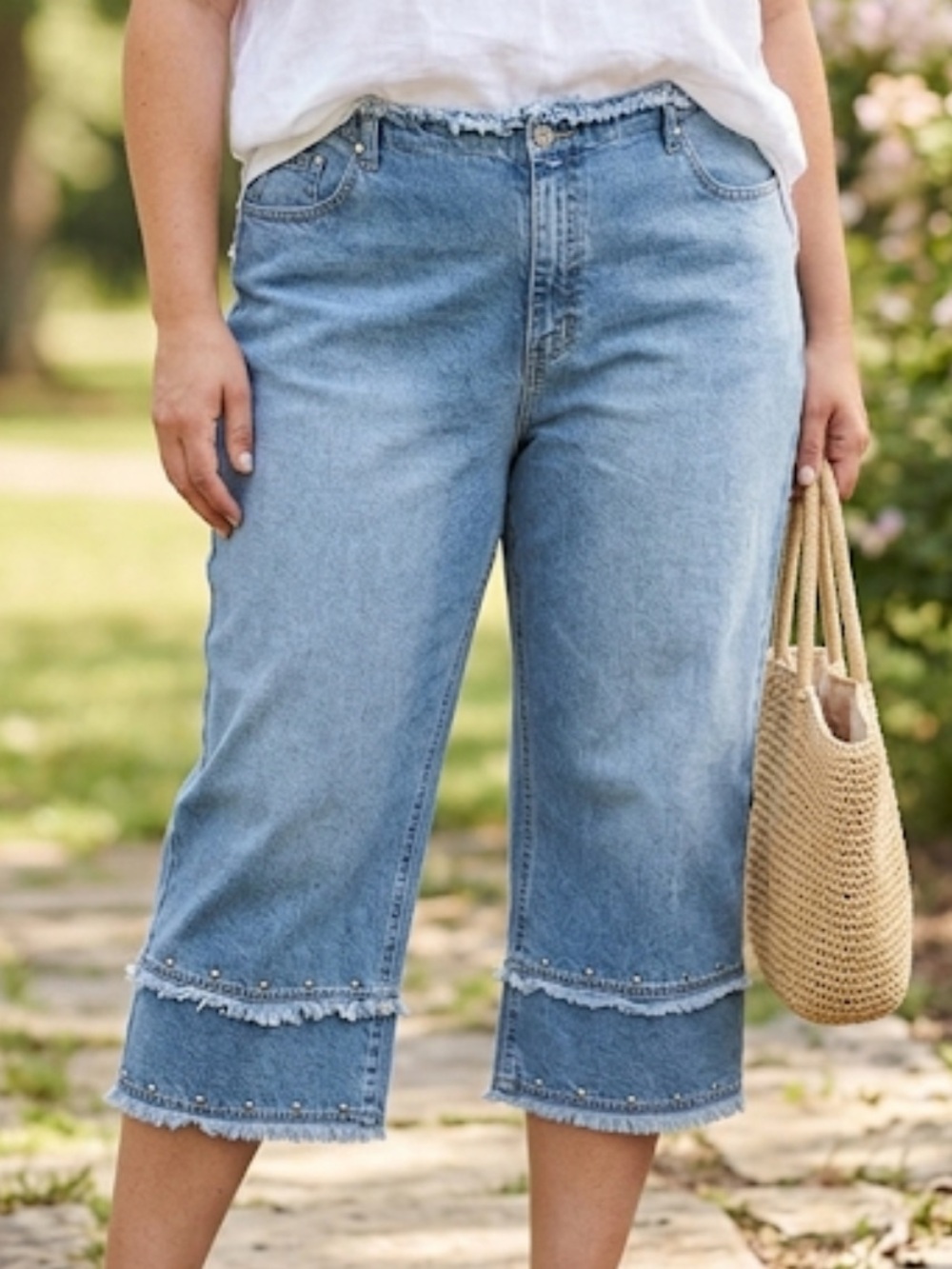 True Blue Plus Casual Sportswear Capris Frayed Rivet Capris 18W